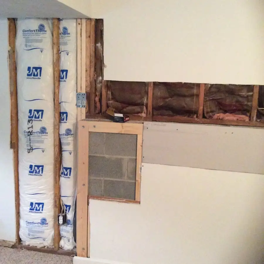 Wall insulation replacement during Basement Flood Cleanup in Acushnet